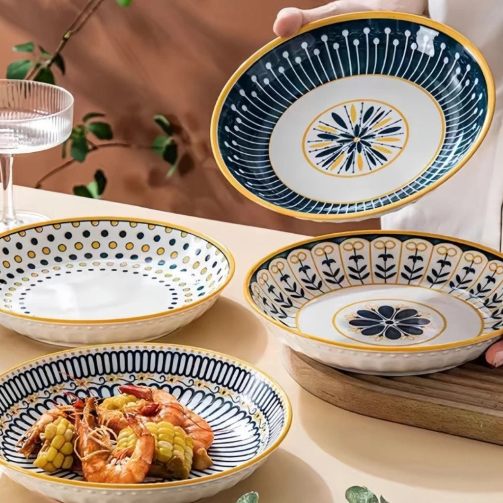 4 Pratos de Cerâmica em Relevo 8 Polegadas Design Japonês Loja Online de Mesa Posta Home Gaju