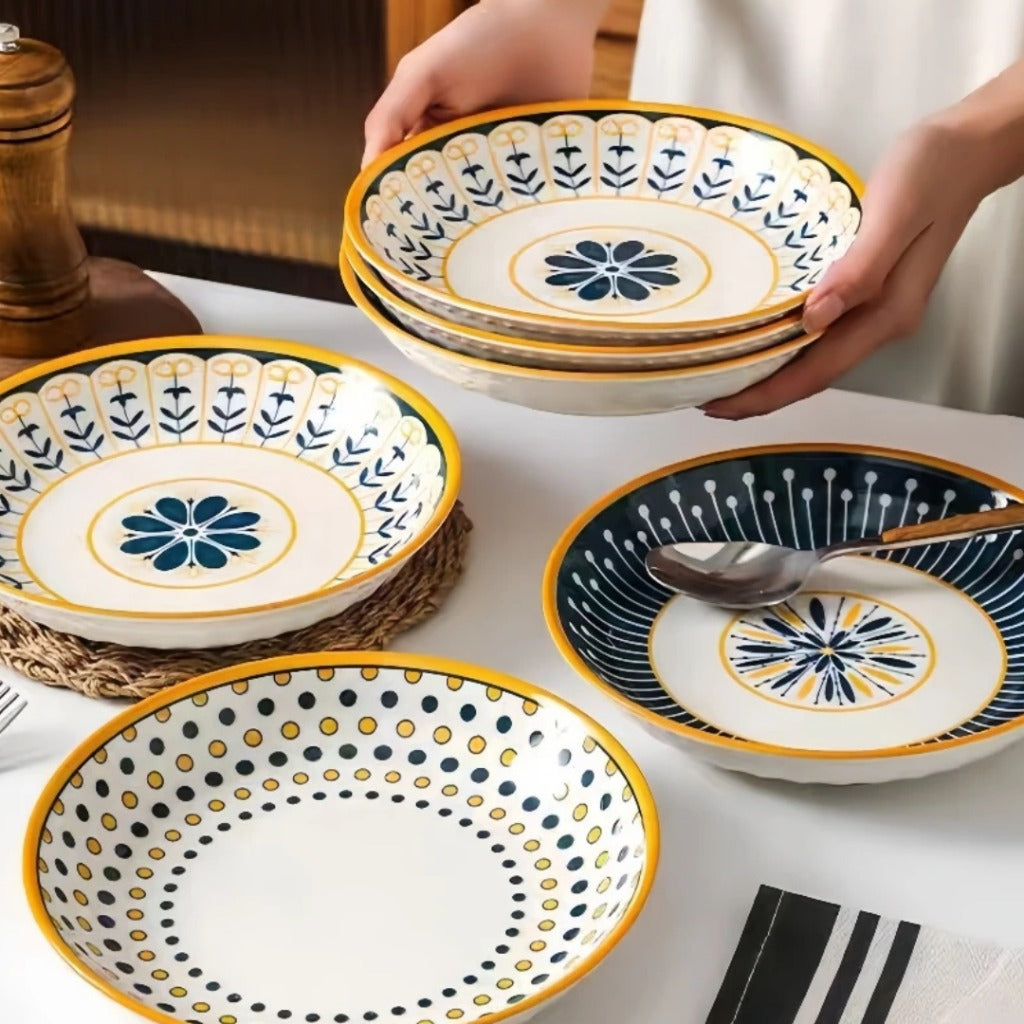 4 Pratos de Cerâmica em Relevo 8 Polegadas Design Japonês Loja Online de Mesa Posta Home Gaju