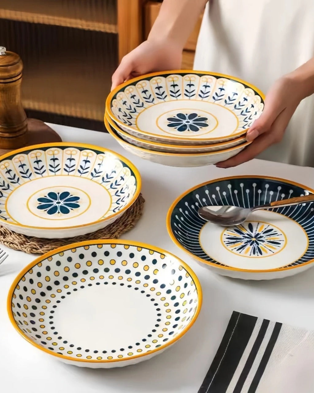 4 Pratos de Cerâmica em Relevo 8 Polegadas Design Japonês Loja Online de Mesa Posta Home Gaju