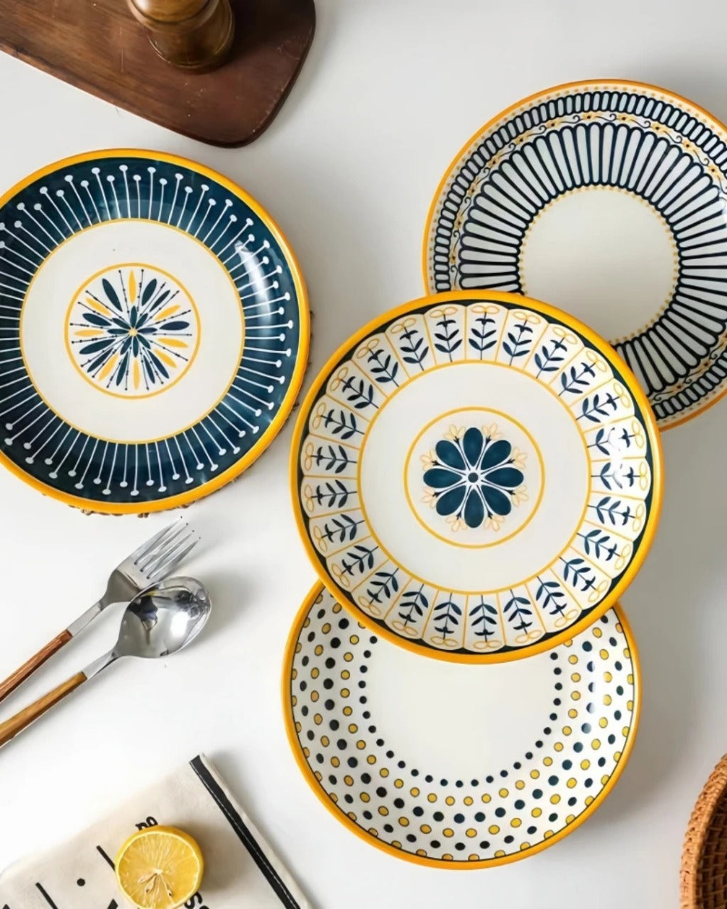4 Pratos de Cerâmica em Relevo 8 Polegadas Design Japonês Loja Online de Mesa Posta Home Gaju
