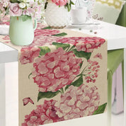 Caminho de Mesa de Linho com Estampa Floral de Hortênsia e Borboletas - Decoração de Verão  Home Gaju