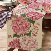 Caminho de Mesa de Linho com Estampa Floral de Hortênsia e Borboletas - Decoração de Verão  Home Gaju