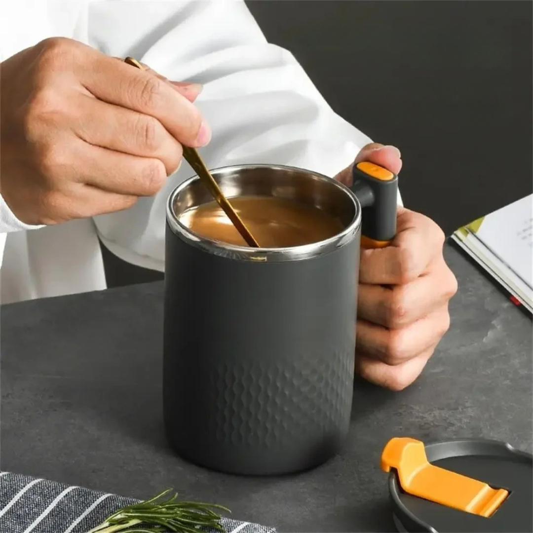 Caneca de Café de Aço Inoxidável com Tampa - Resistente ao Calor e Parede Dupla | Home Gaju