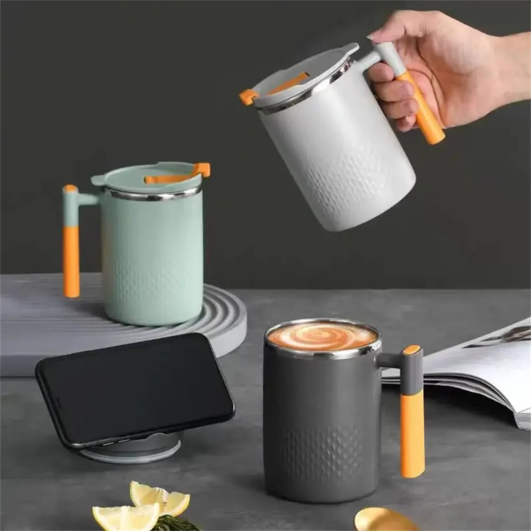 Caneca de Café de Aço Inoxidável com Tampa - Resistente ao Calor e Parede Dupla | Home Gaju