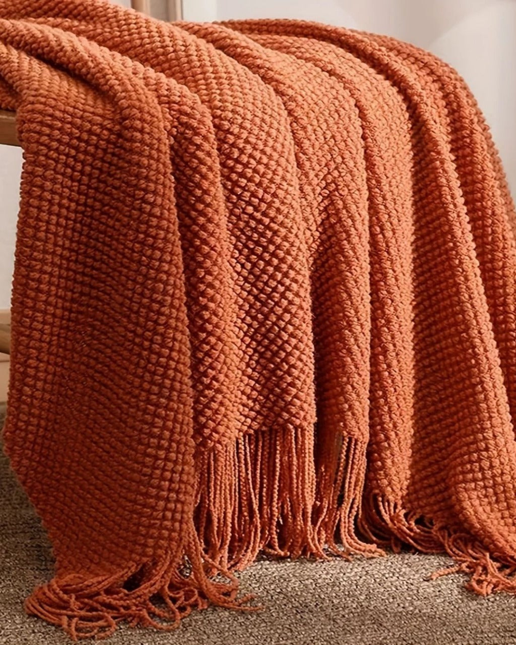 Cobertor de Malha com Borlas Laranja Morandi, Macio e Aconchegante para Sofá, Cama ou Viagem | Home Gaju