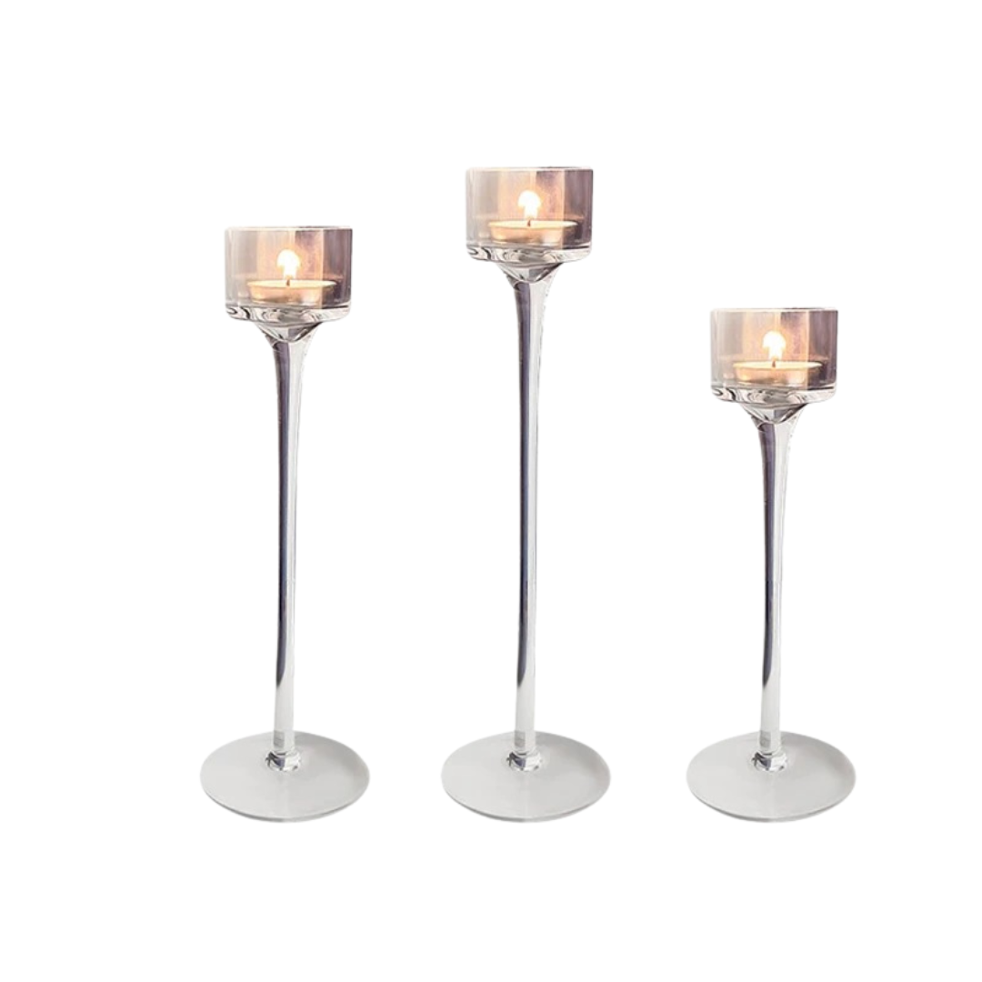 Conjunto 3PCS Porta-Velas de Vidro - Castiçais Elegantes para Decoração de Mesa e Festas | Home Gaju