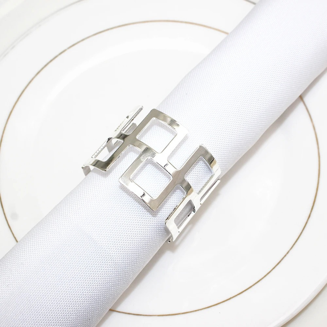 Conjunto de Anéis Para Guardanapos com Design de Quadrados Vazados - 6 Peças em Metal  Home Gaju