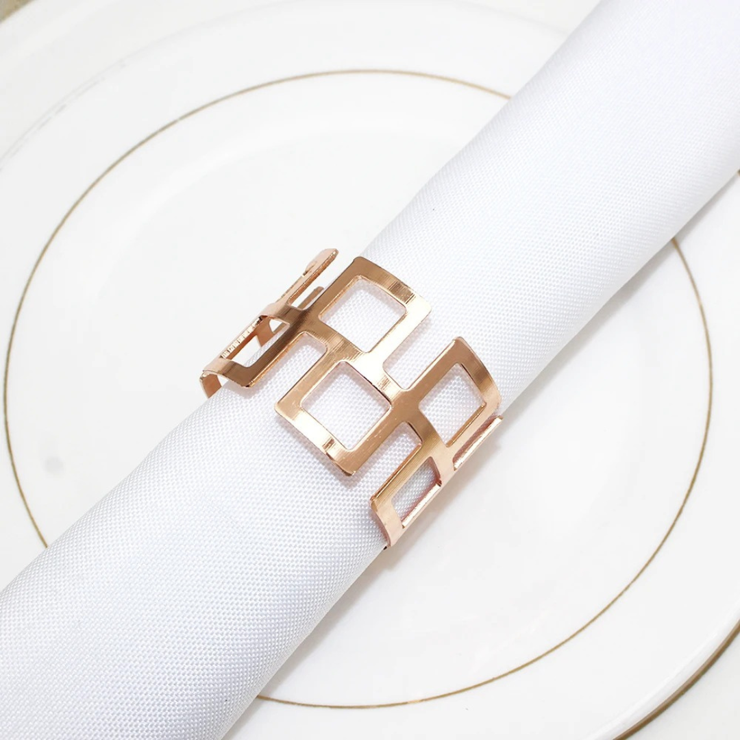 Conjunto de Anéis Para Guardanapos com Design de Quadrados Vazados - 6 Peças em Metal  Home Gaju