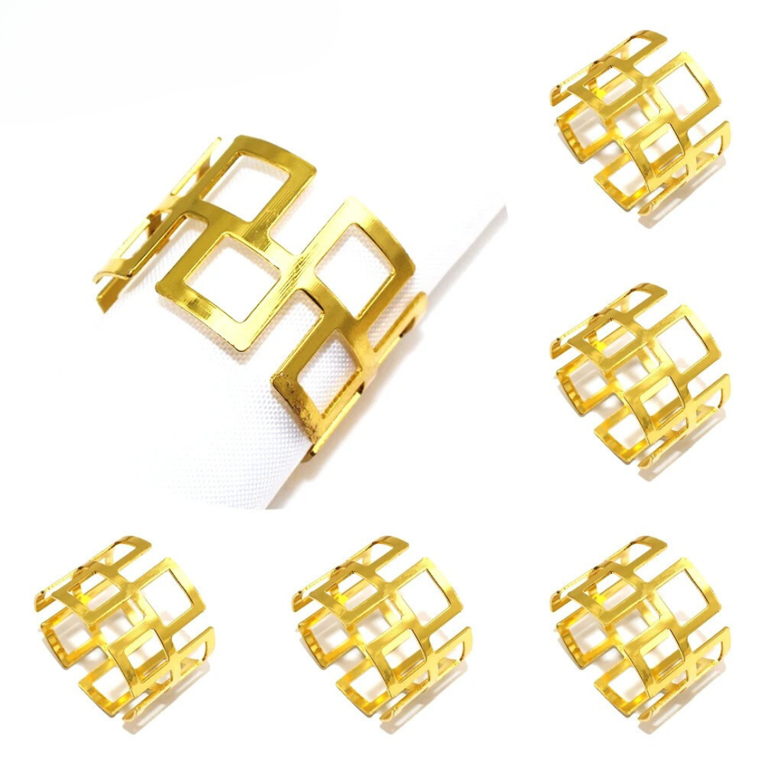 Conjunto de Anéis Para Guardanapos com Design de Quadrados Vazados - 6 Peças em Metal  Home Gaju