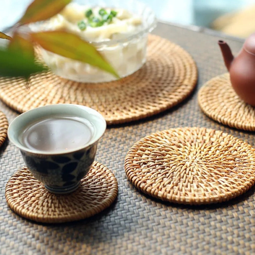 Conjunto de Descansos de Copo de Rattan Natural para Mesa e Cozinha Loja de Mesa Posta Online Home Gaju