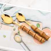 Conjunto de Talheres Criativos de 24 Peças com Cabo de Bambu - Luxo em Aço Inoxidável | Home Gaju