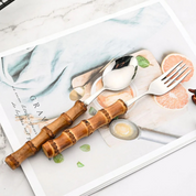 Conjunto de Talheres Criativos de 24 Peças com Cabo de Bambu - Luxo em Aço Inoxidável | Home Gaju