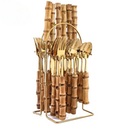 Conjunto de Talheres Criativos de 24 Peças com Cabo de Bambu - Luxo em Aço Inoxidável | Home Gaju