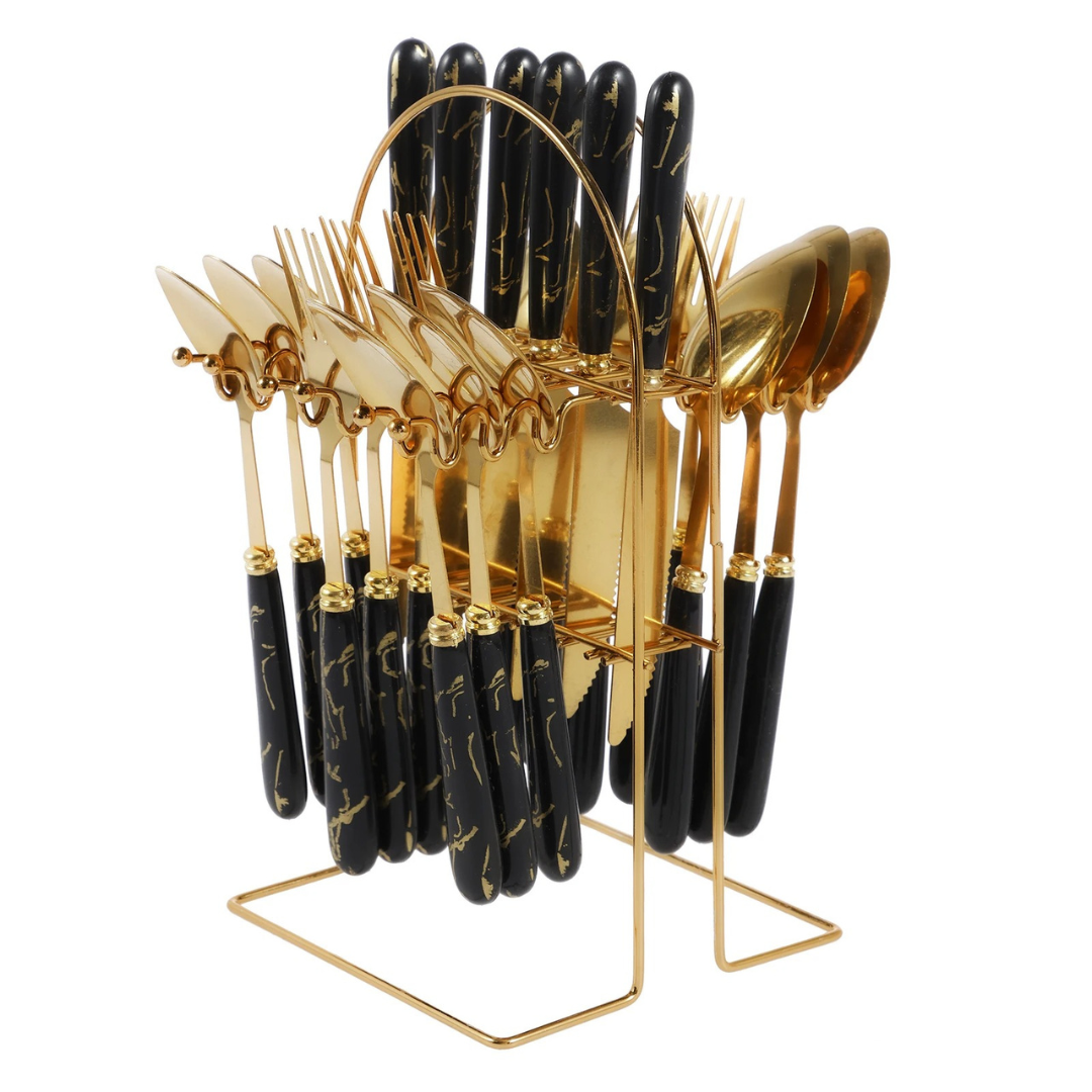 Conjunto de Talheres Marmorizado 24 Pcs em Aço Inoxidável | Home Gaju Loja online talheres de luxo