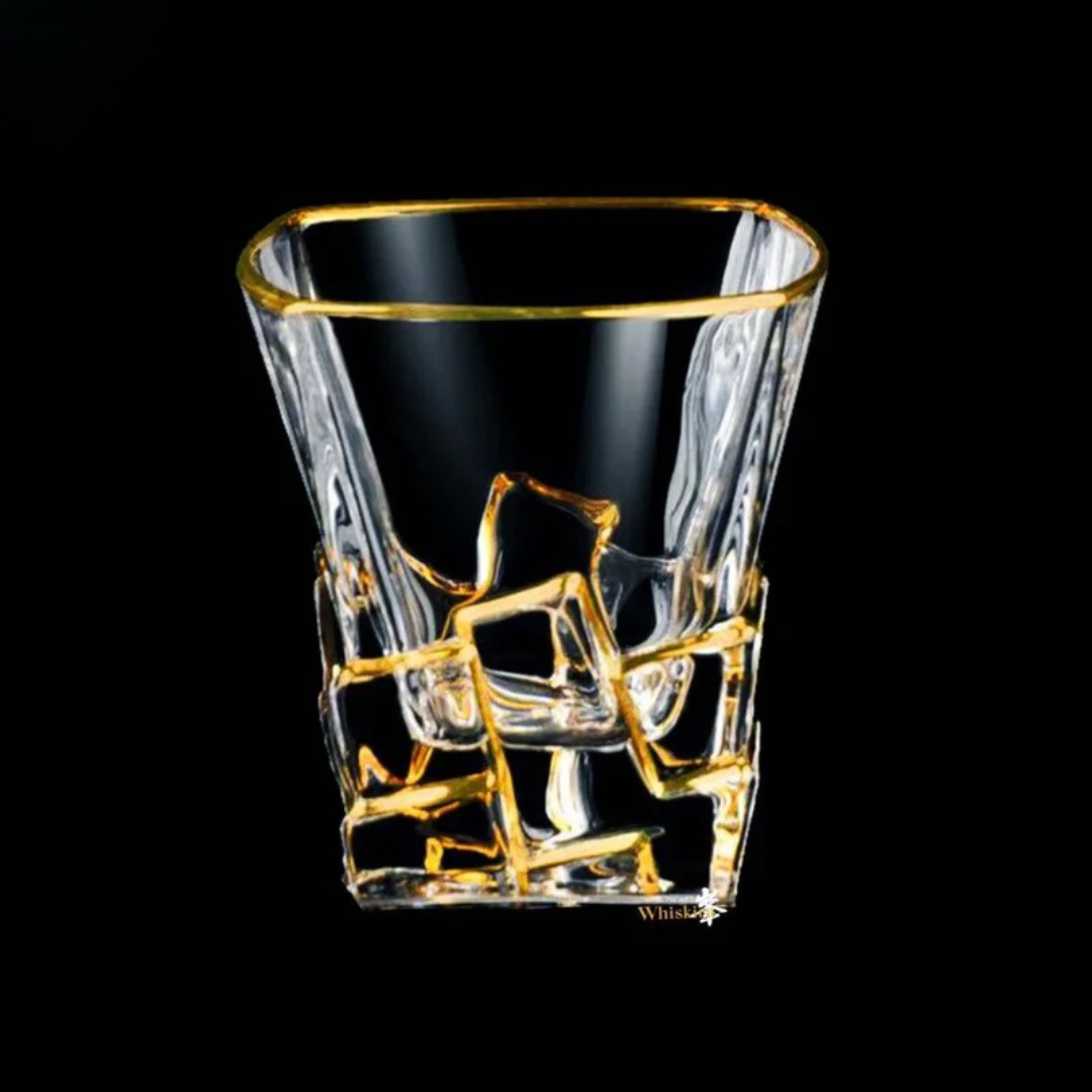 Copos de Uísque Gold Line – Cristal Dourado para Whisky, Cerveja e Coquetéis | Home Gaju