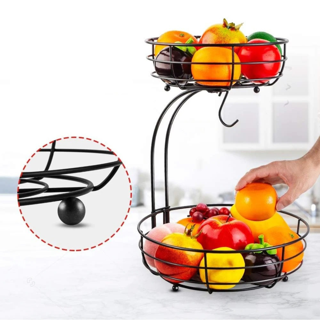 Fruteira de 2 Camadas com Suporte para Bananas - Organizador de Ferro | Home Gaju Loja Online de Organizadores de Cozinha