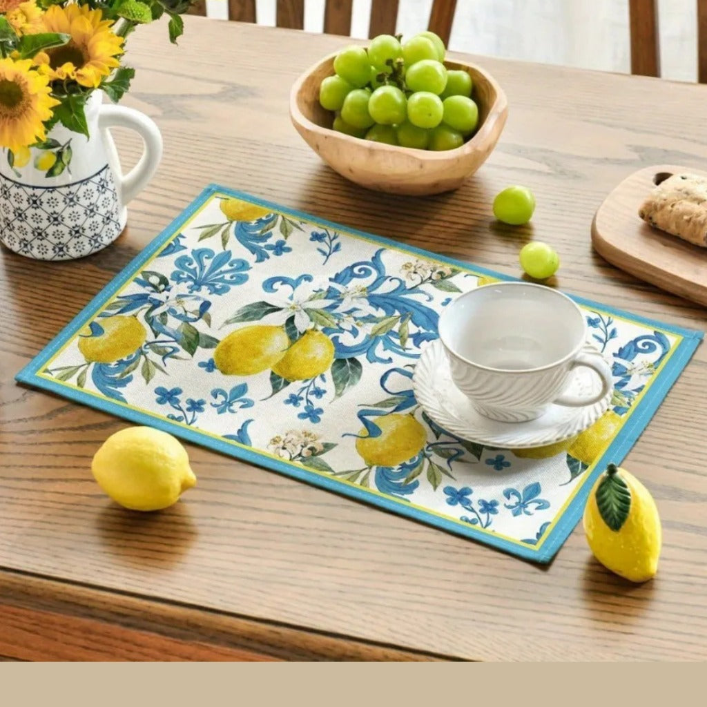 Jogo Americano Azul com Estampa de Limão 4 Peças | Home Gaju