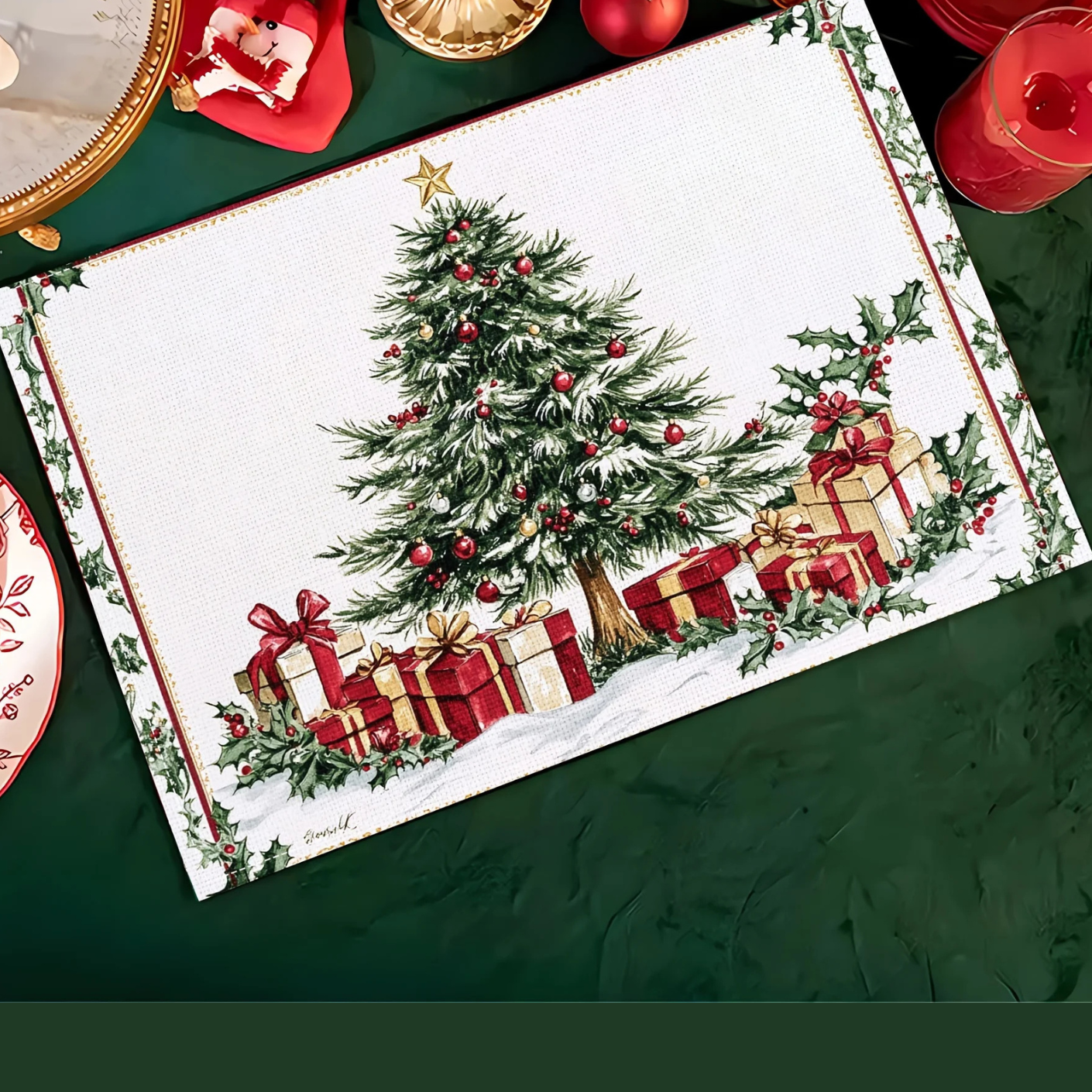 Jogo Americano de Natal Quebra-Nozes junto aos enfeites de natal
