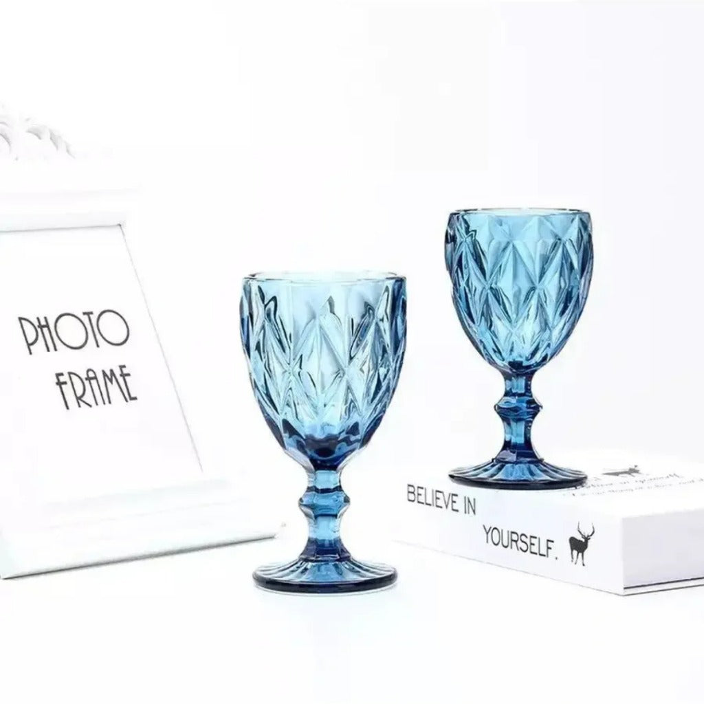 Jogo de 6 Taças Diamante de Vidro para Água, Drinks e Vinhos | Loja de Taças Online Home Gaju