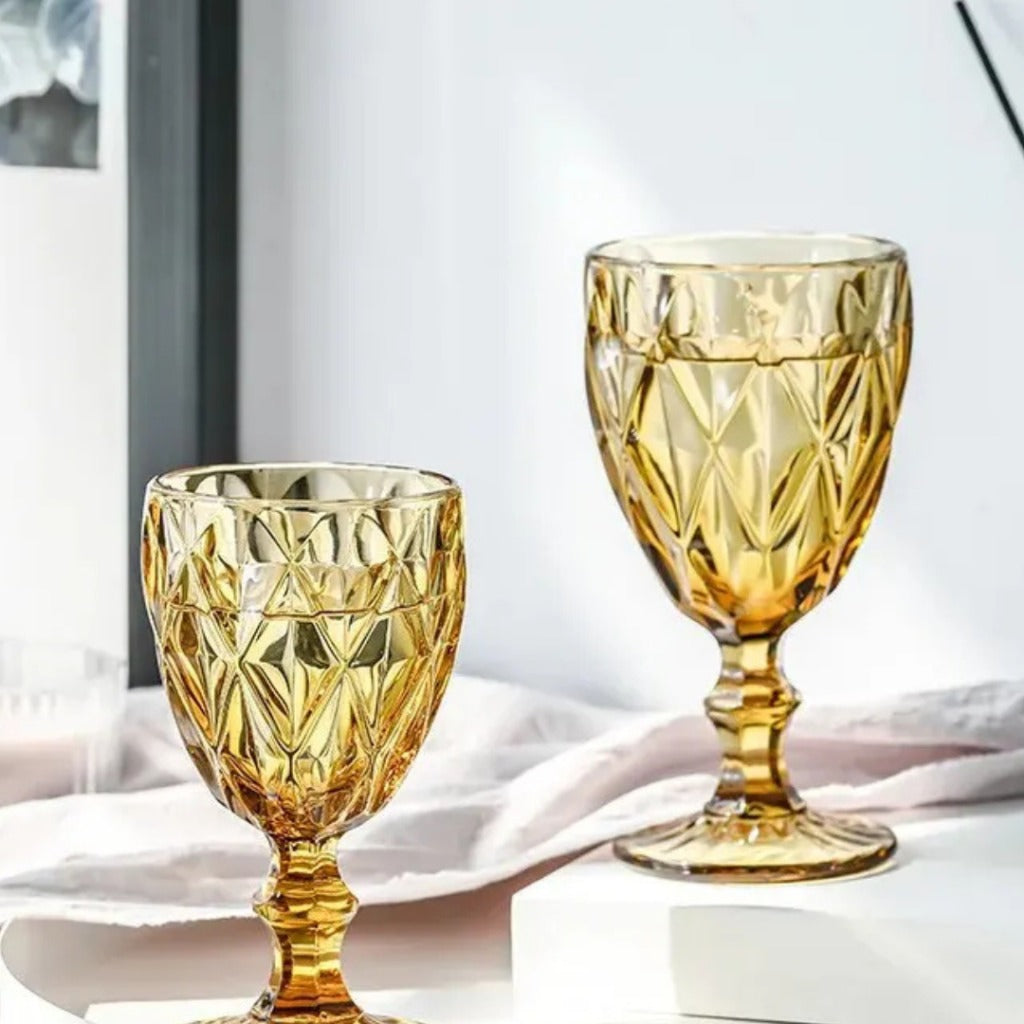 Jogo de 6 Taças Diamante de Vidro para Água, Drinks e Vinhos | Loja de Taças Online Home Gaju