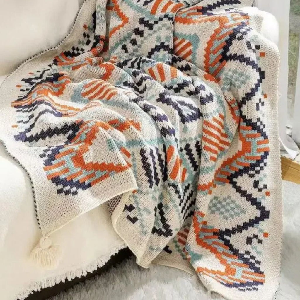 Manta de Tricô Grossa Boho Navajo Macia e Aconchegante | Home Gaju