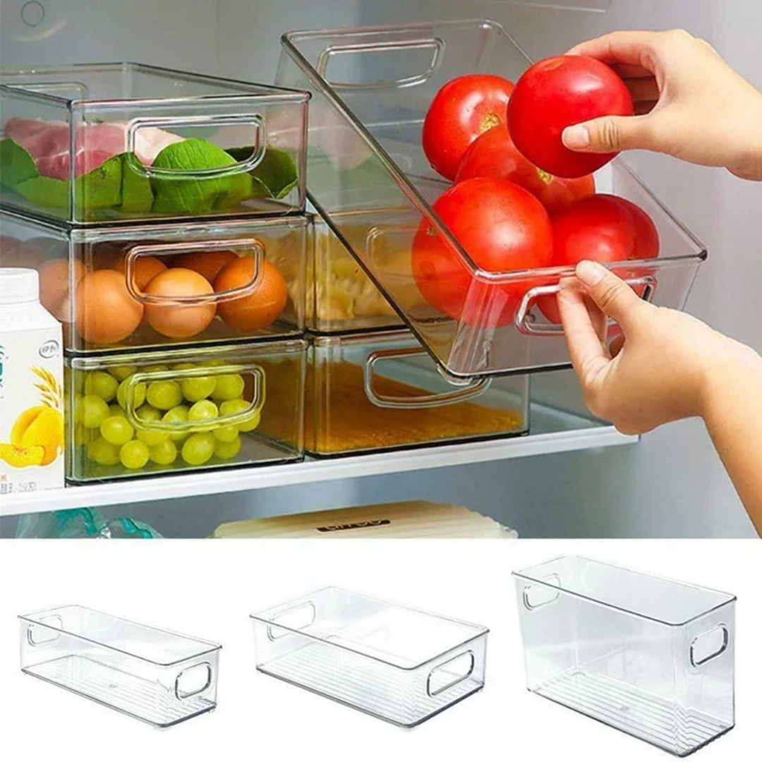 Organizador de Geladeira Empilhável com Alça Caixa de Armazenamento Transparente PET Loja de Organizadores para Casa Home Gaju