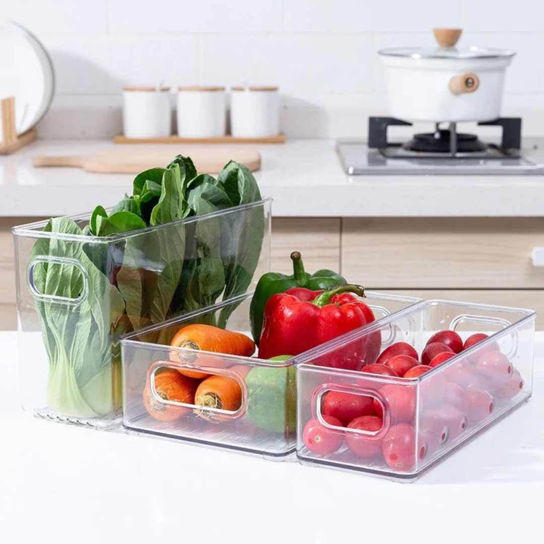 Organizador de Geladeira Empilhável com Alça Caixa de Armazenamento Transparente PET Loja de Organizadores para Casa Home Gaju