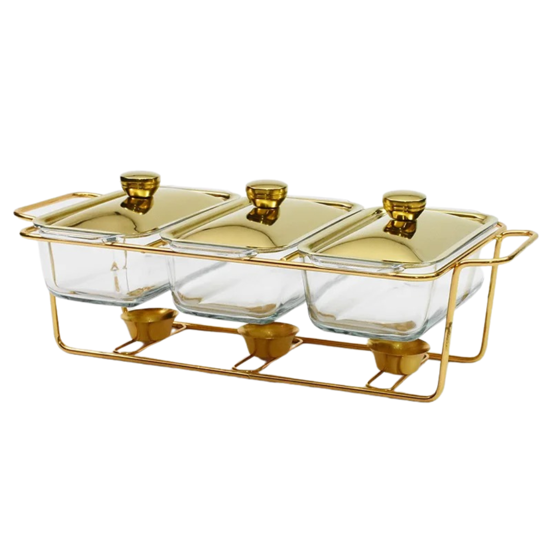 Rechaud Aquecedor de Alimentos Luxo para Buffet 1,5L | Aço Inoxidável e Vidro Temperado | Home Gaju