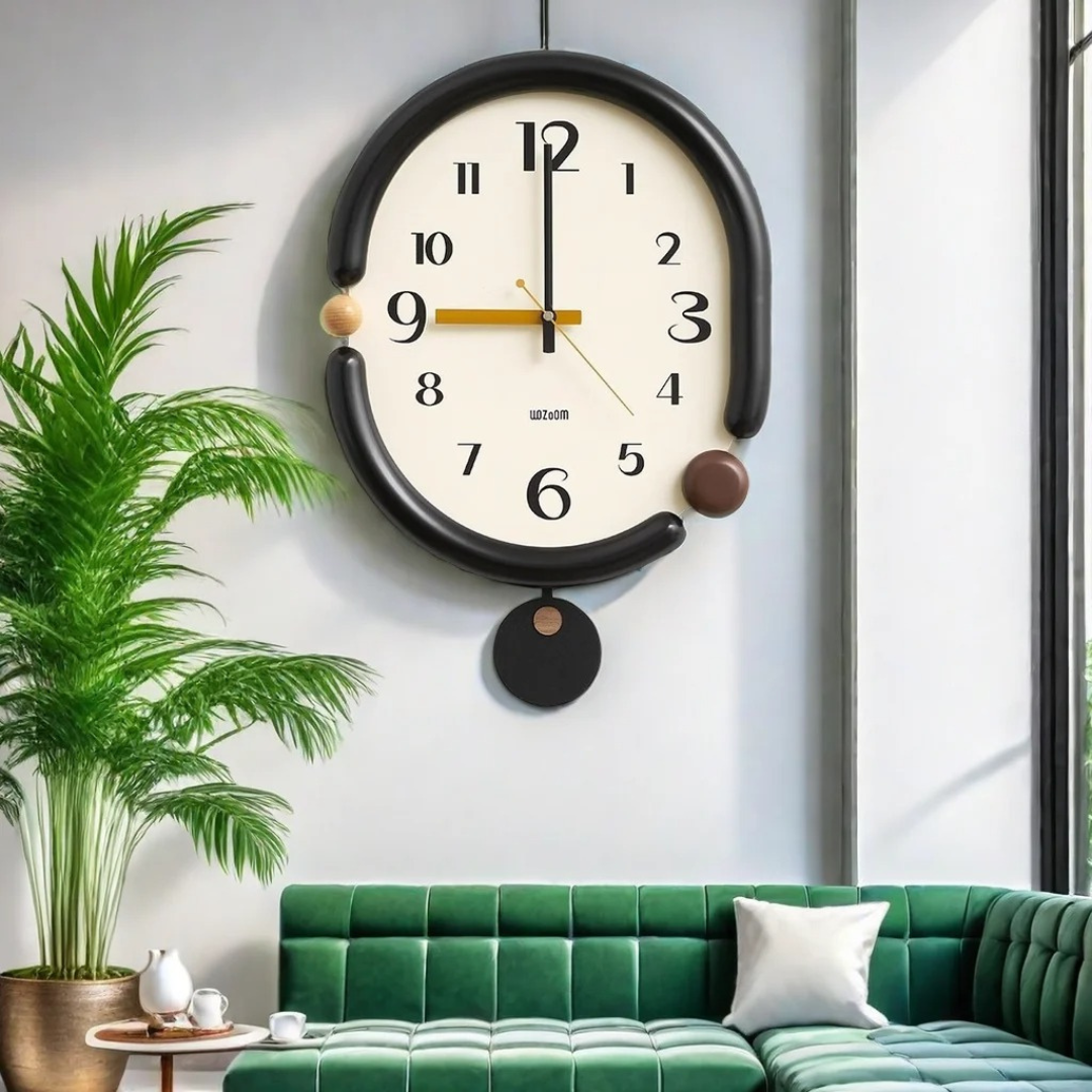 Relógio de Parede Oscilante Vintage Design Oval na sala de estar