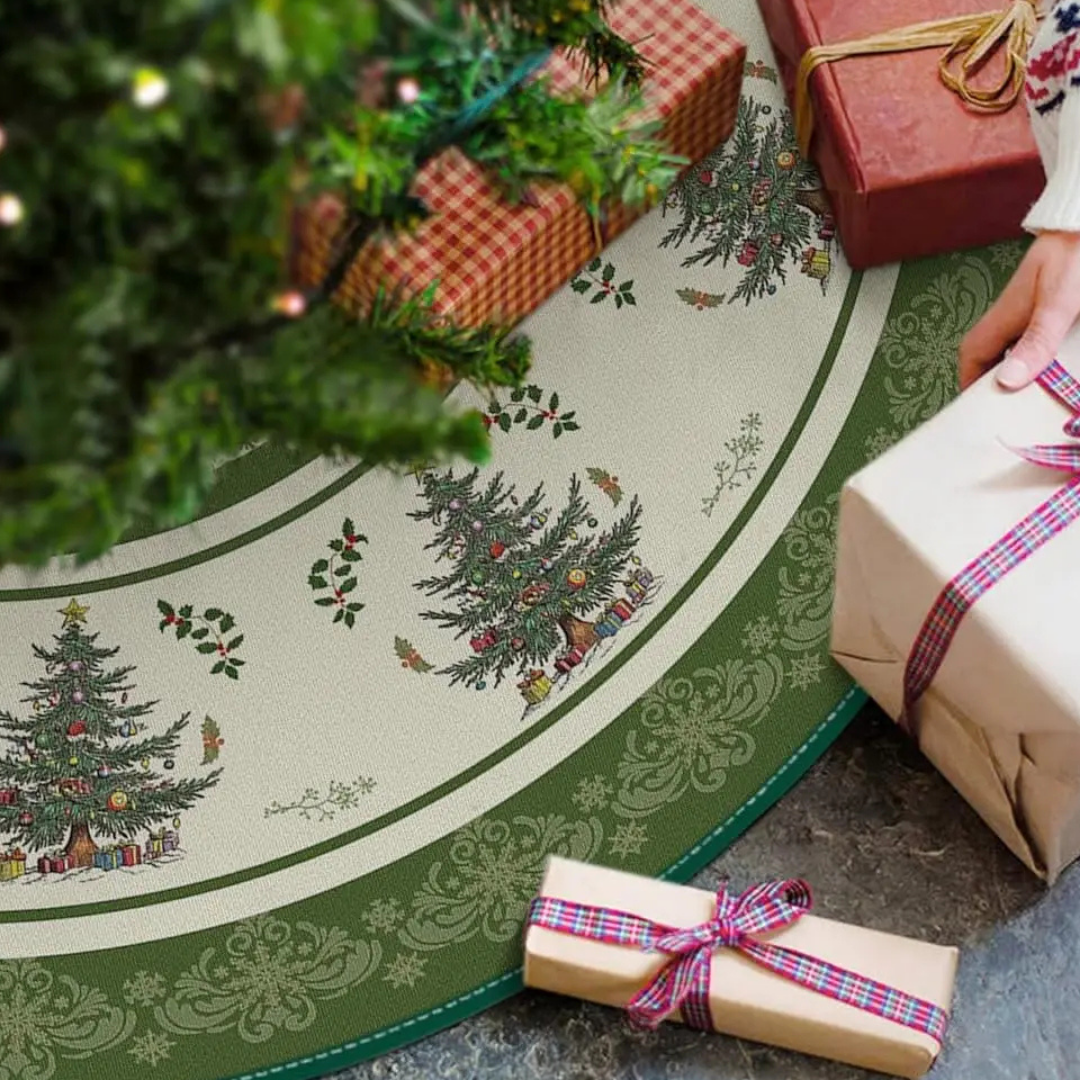 Saia Redonda Vintage para Árvore de Natal na árvore de natal e com presentes