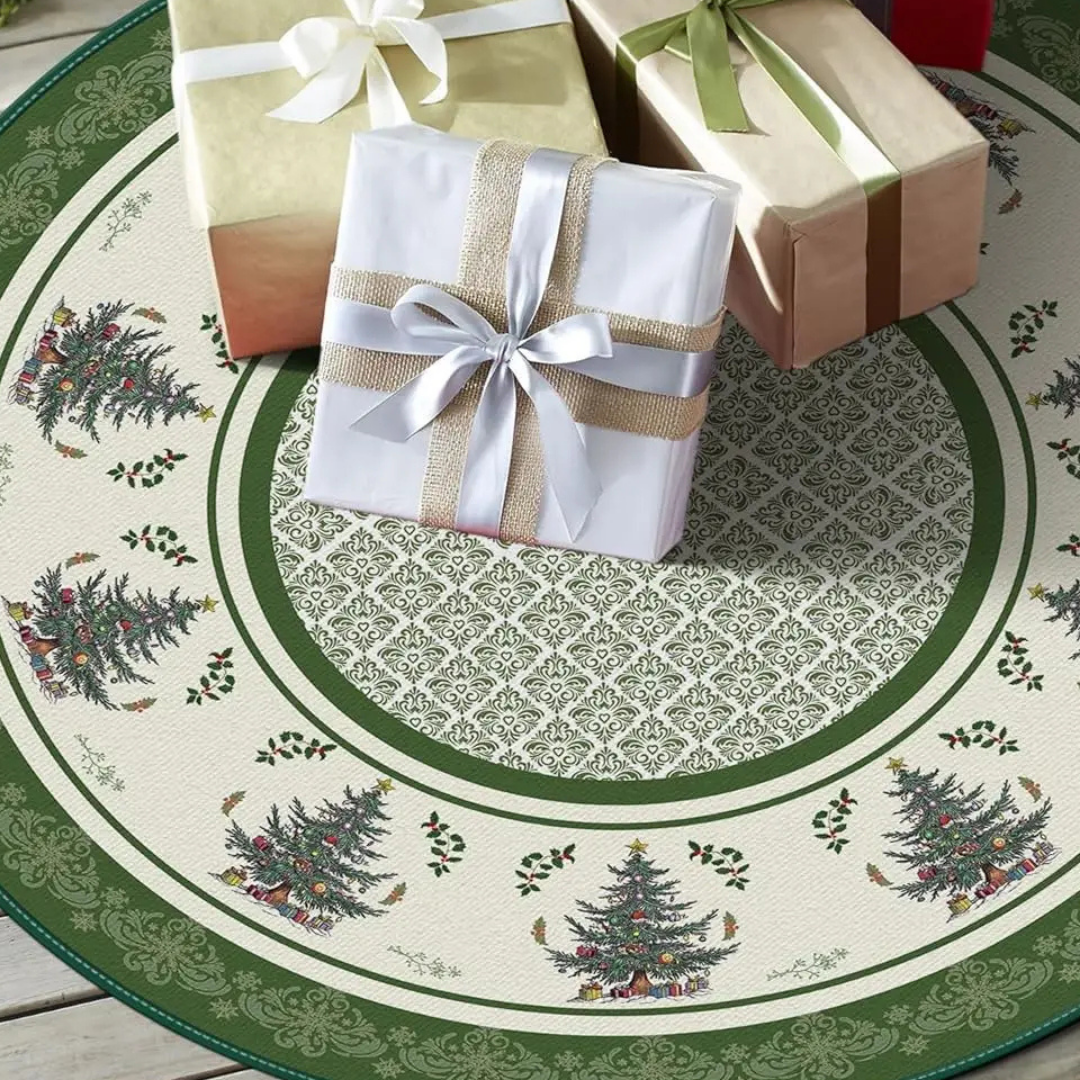 Saia Redonda Vintage para Árvore de Natal com caixas de presente