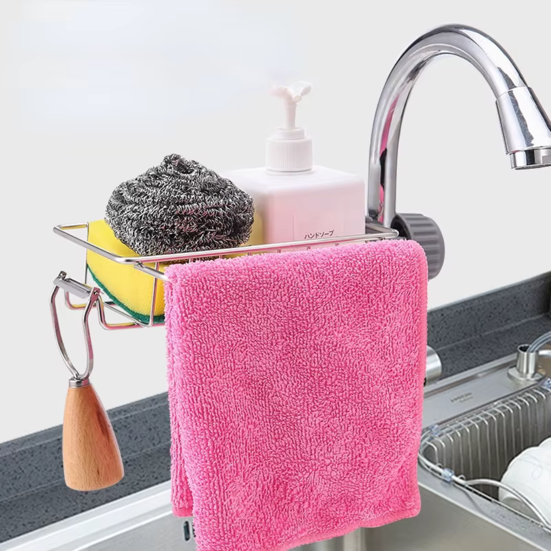 Suporte de Cozinha em Aço Inoxidável – Organizador para Esponja, Sabão, Toalha e Acessórios | Home Gaju