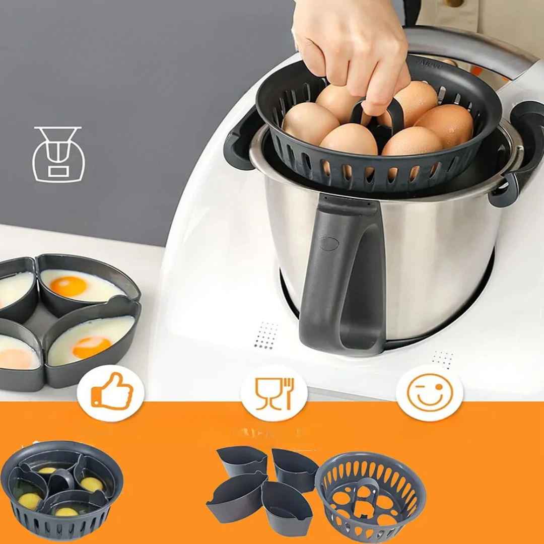 Suporte para Ovos 2 em 1 Compatível com Thermomix | Cozedor de Ovos Pochê e Ovos Cozidos | Home Gaju