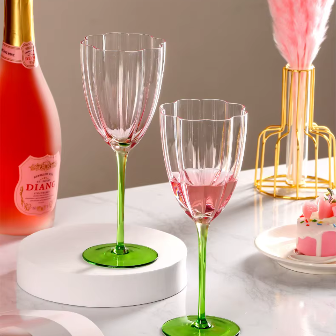 Taça Flauta de Vidro Vintage Floral Estilo Europeu com 240ml e 380ml | Formato Tulipa | Loja de Taças Online Home Gaju