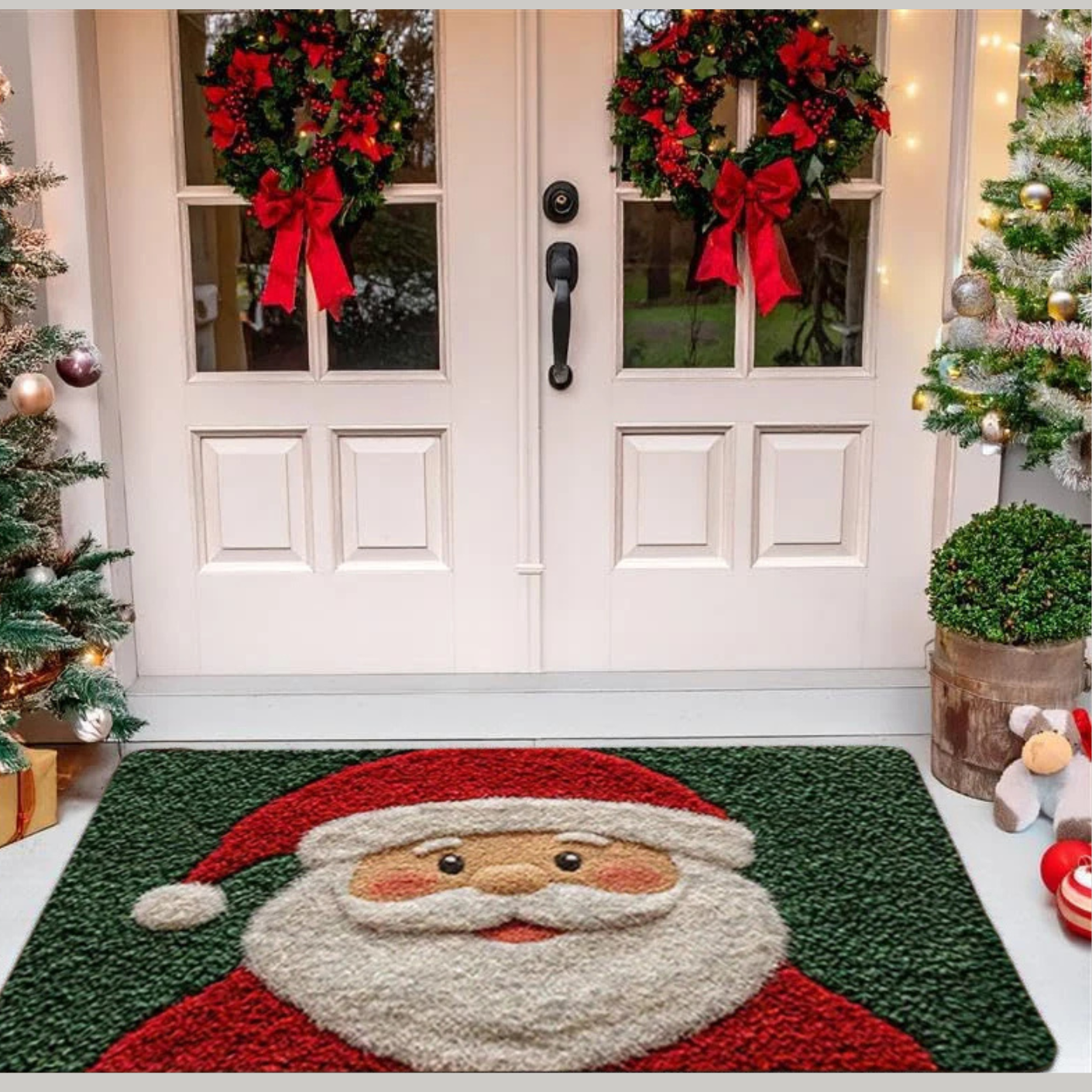 Tapete de Porta Feliz Natal Papai Noel na Porta da Frente