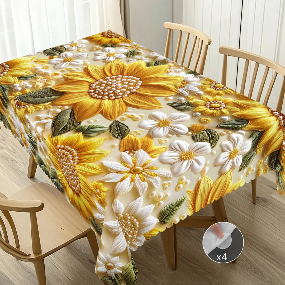 Toalha de Mesa com Flor 3D Amarela Decoração Primavera Verão | Home Gaju
