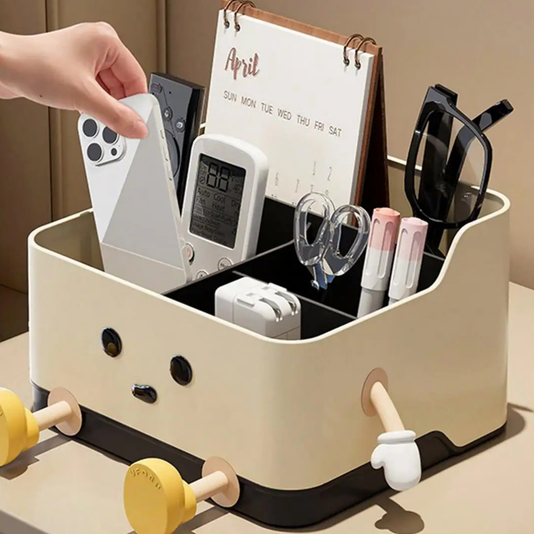 Caixa de Armazenamento de Mesa Multifuncional com Divisórias e Adesivo | Home Gaju