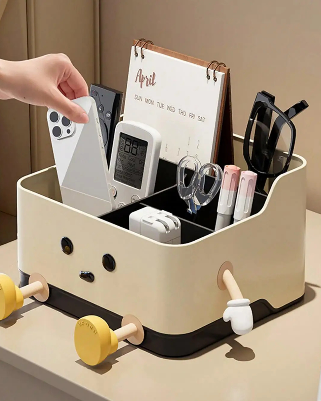 Caixa de Armazenamento de Mesa Multifuncional com Divisórias e Adesivo | Home Gaju