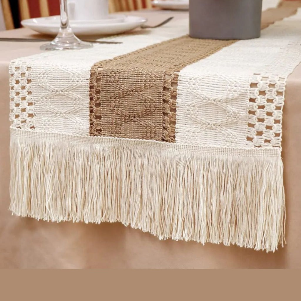 Caminho de Mesa Boho em Algodão Crochê, Decoração Rústica e Moderna para Decoração Loja Online de Mesa Posta Home Gaju