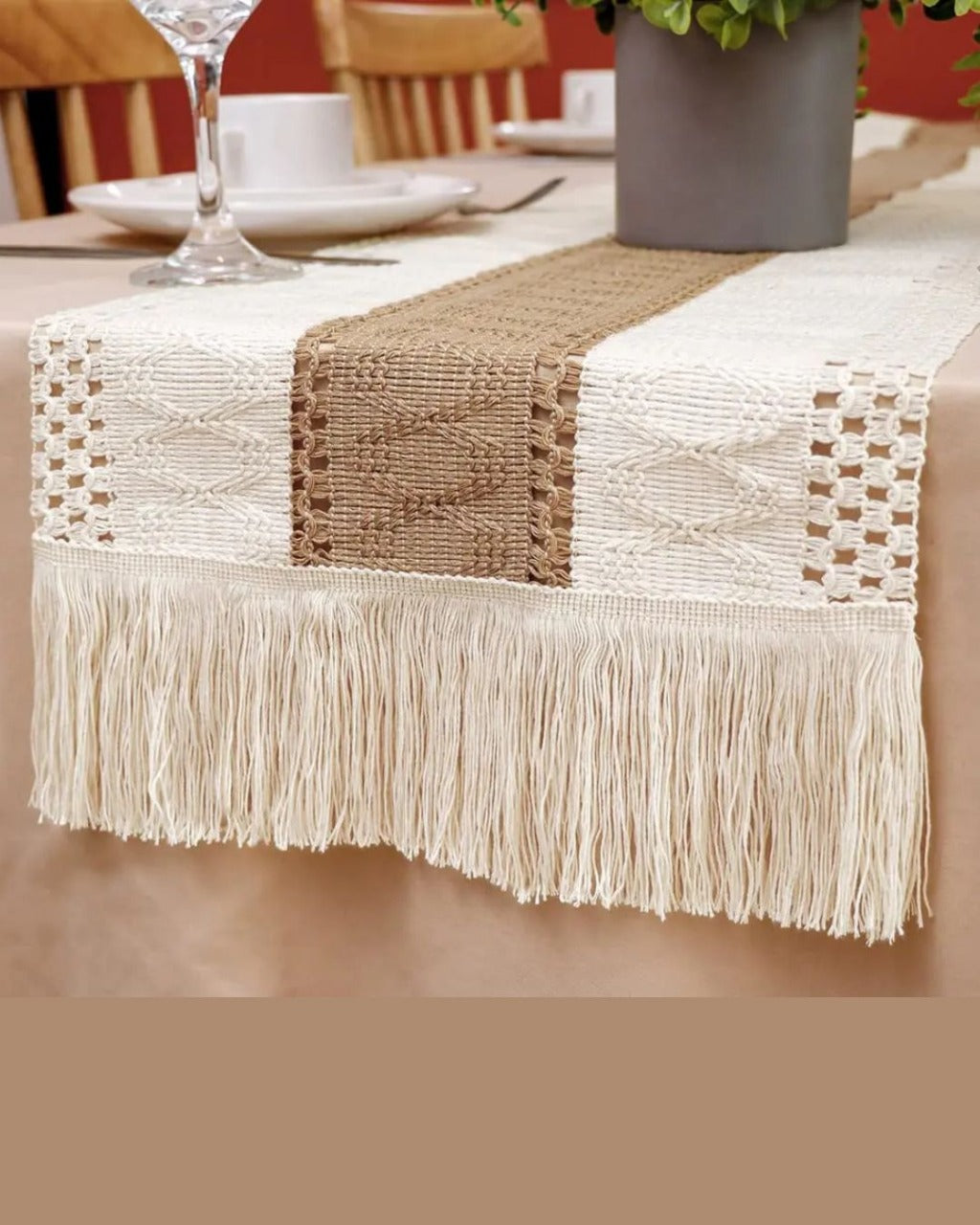 Caminho de Mesa Boho em Algodão Crochê, Decoração Rústica e Moderna para Decoração Loja Online de Mesa Posta Home Gaju