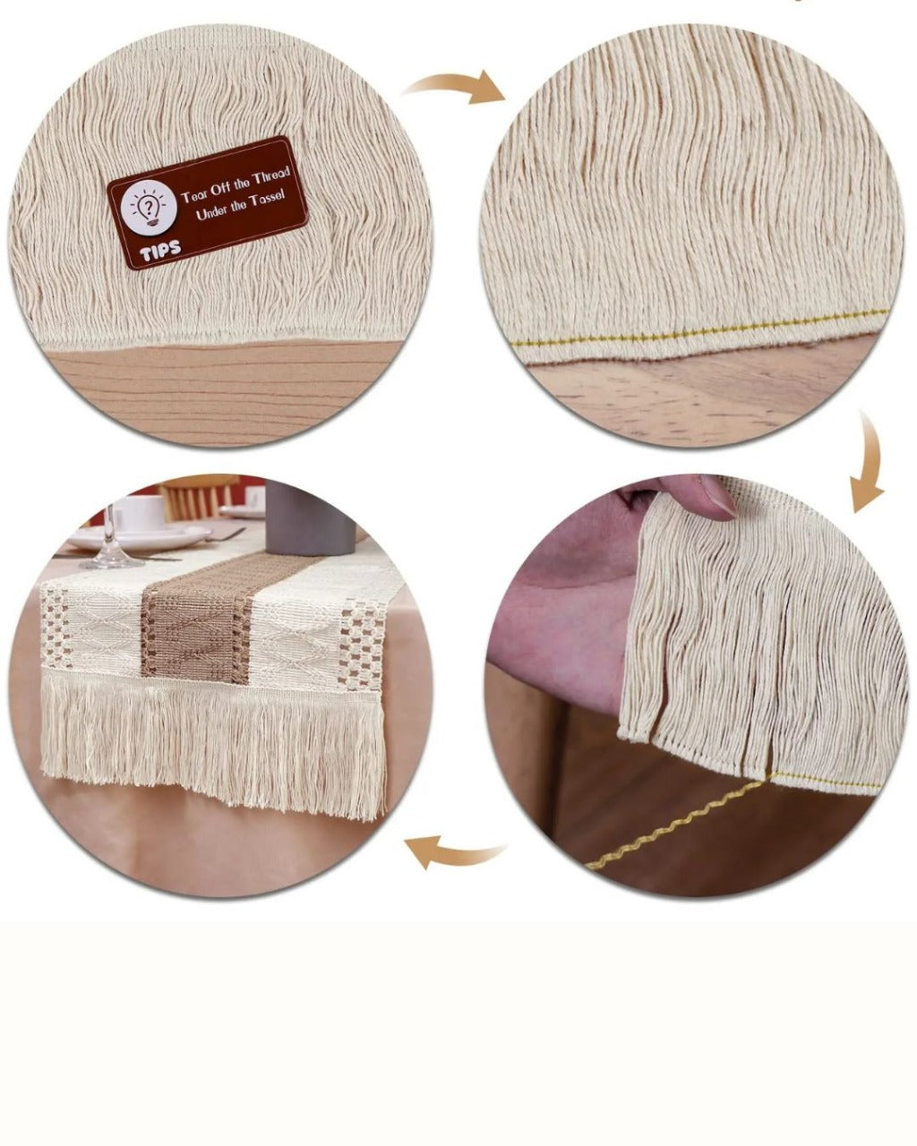 Caminho de Mesa Boho em Algodão Crochê, Decoração Rústica e Moderna para Decoração Loja Online de Mesa Posta Home Gaju