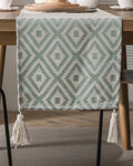 Caminho de Mesa Geométrico em Jacquard com Borla para Decoração Loja Online de Mesa Posta Home Gaju