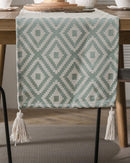 Caminho de Mesa Geométrico em Jacquard com Borla para Decoração Loja Online de Mesa Posta Home Gaju