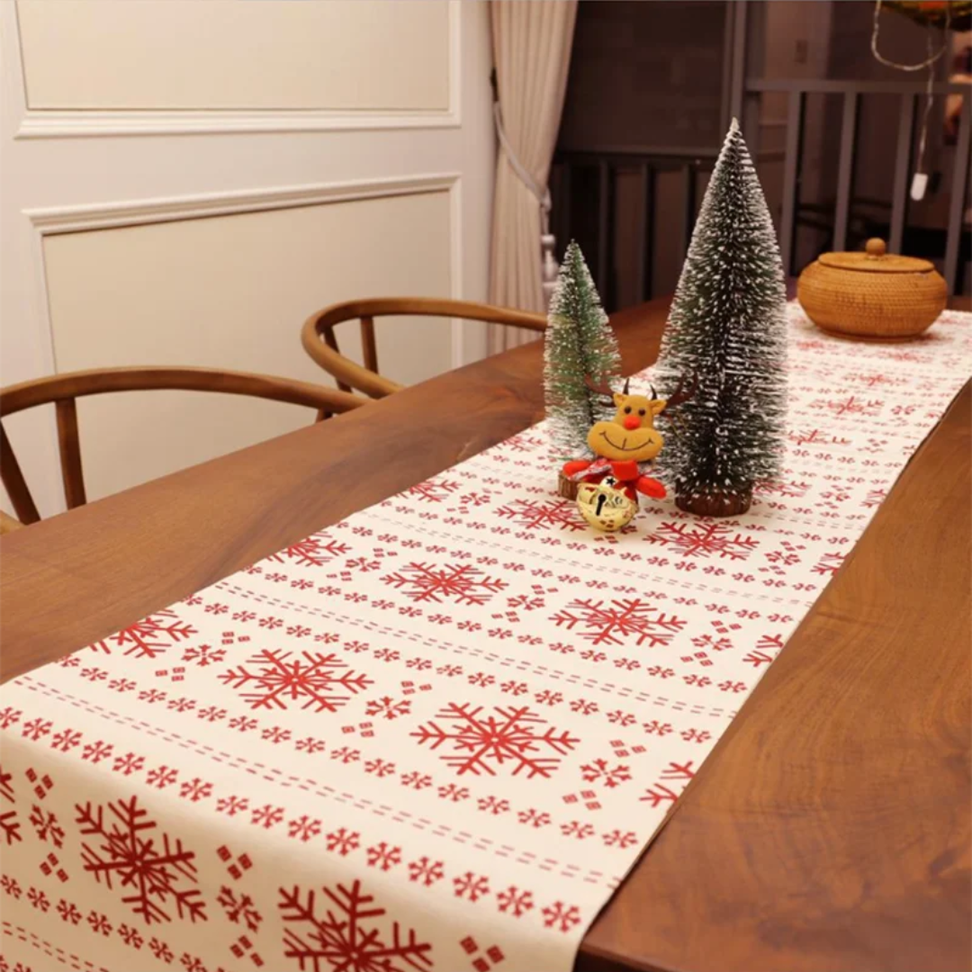 Caminho de Mesa Natalino Floco de Neve - Decoração de Natal Loja de Itens para Mesa Posta Home Gaju