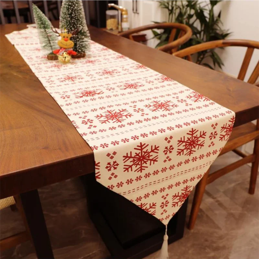 Caminho de Mesa Natalino Floco de Neve - Decoração de Natal Loja de Itens para Mesa Posta Home Gaju
