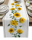 Caminho de Mesa de Linho sob mesa com pratos e talheres