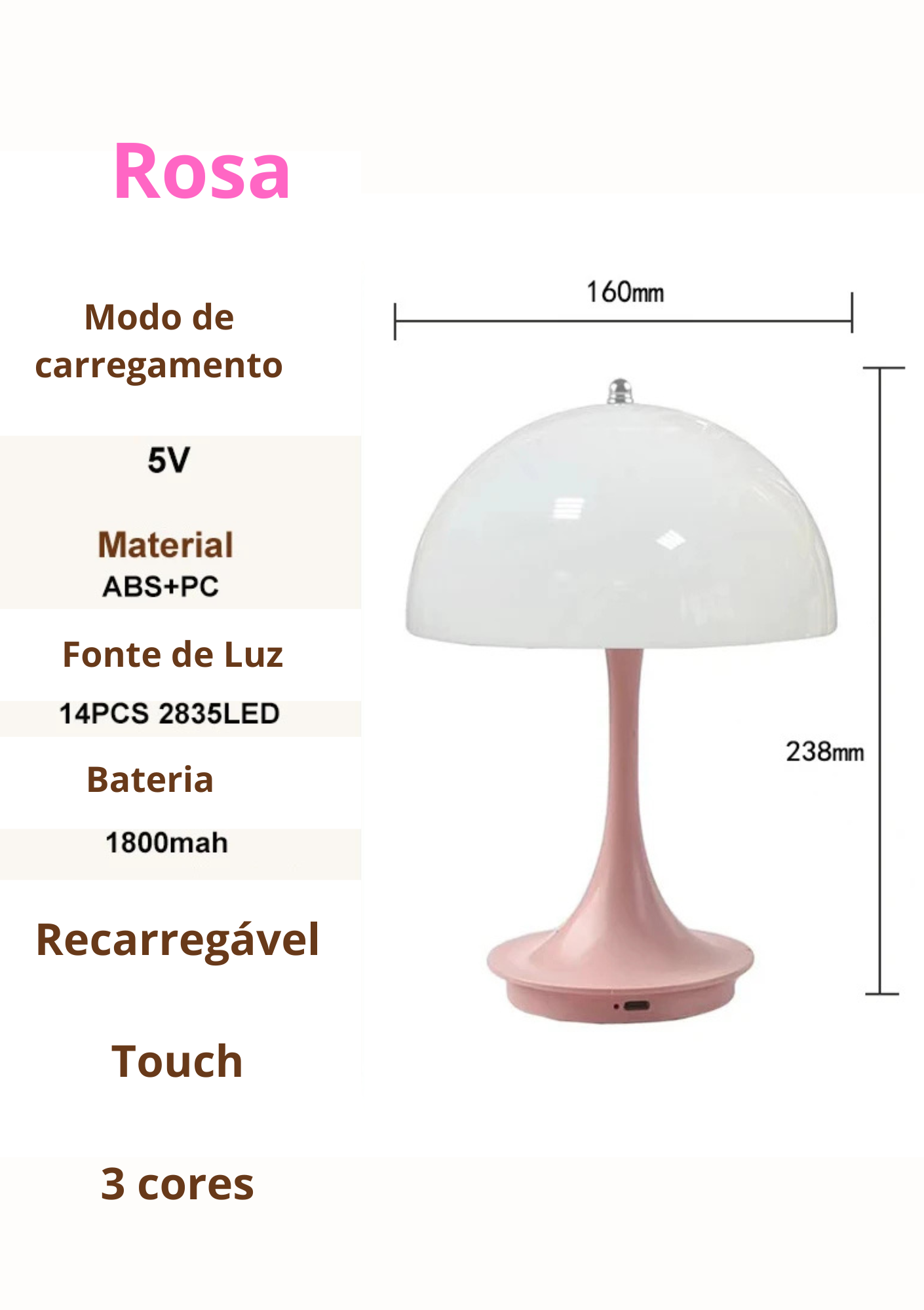 Detalhes do Candeeiro de Mesa Cogumelo rosa