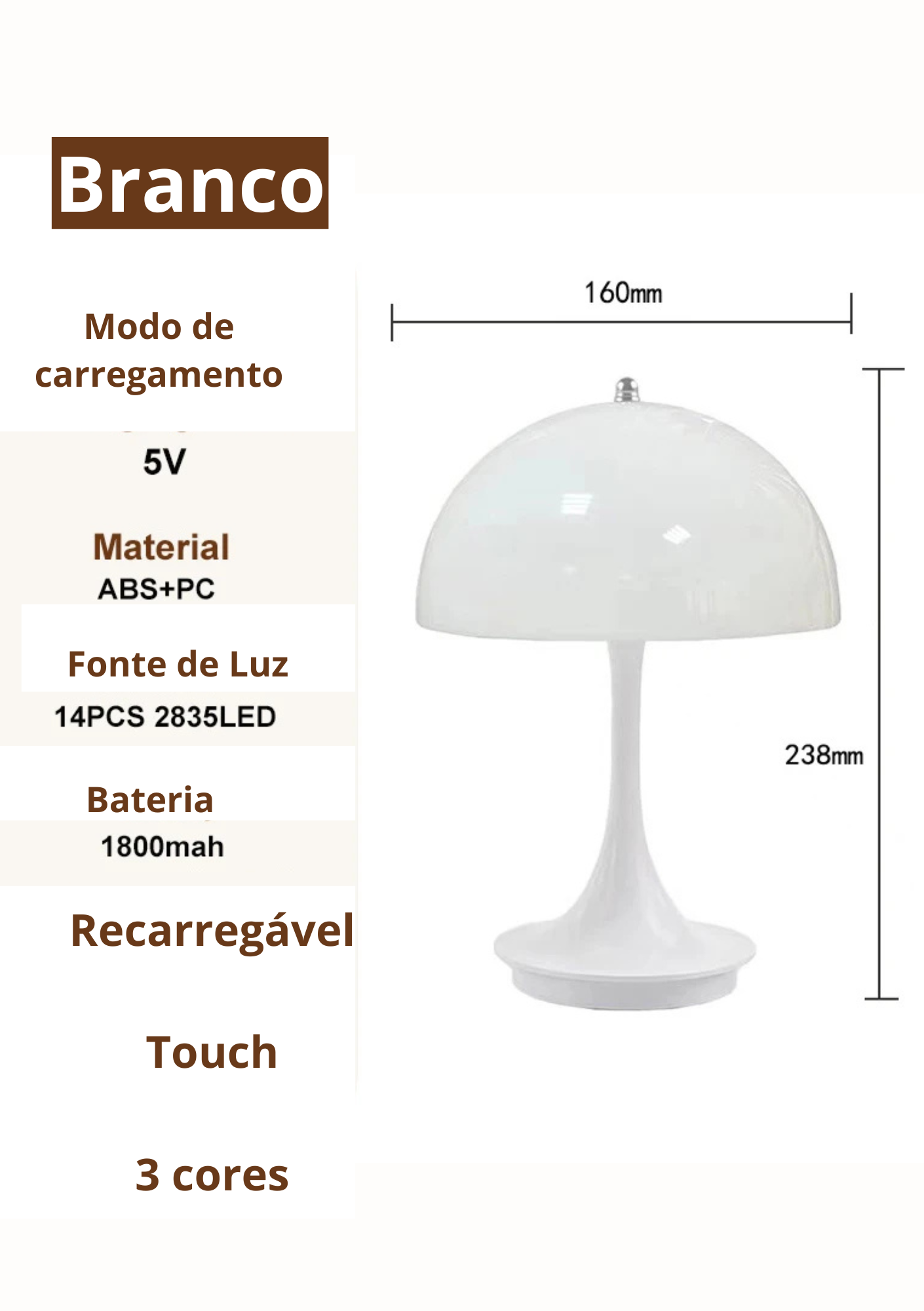 Detalhes do Candeeiro de Mesa Cogumelo branco