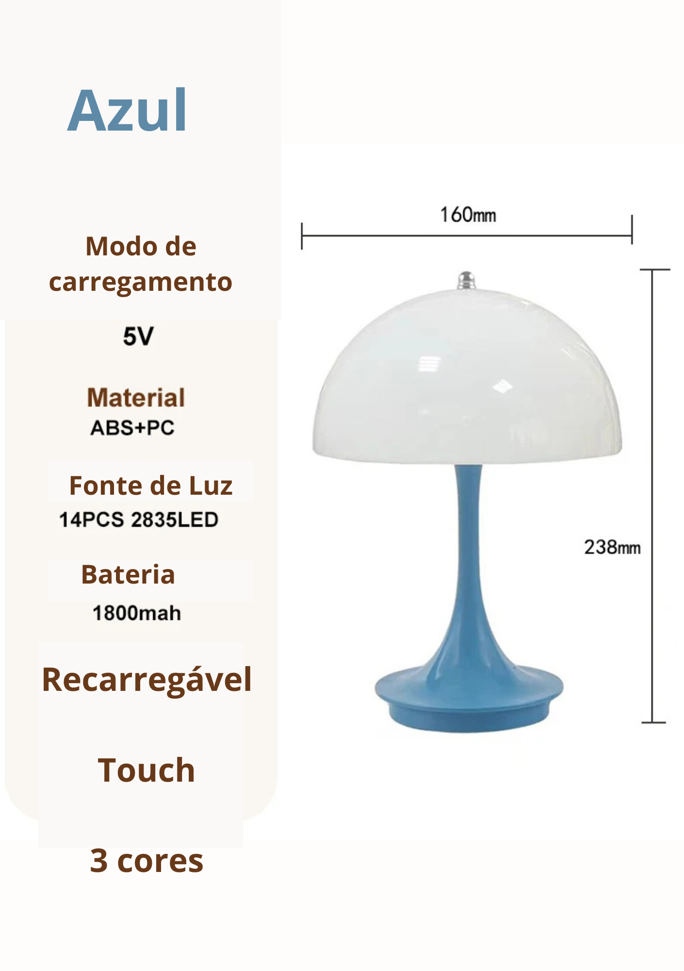 Detalhes do Candeeiro de Mesa Cogumelo azul