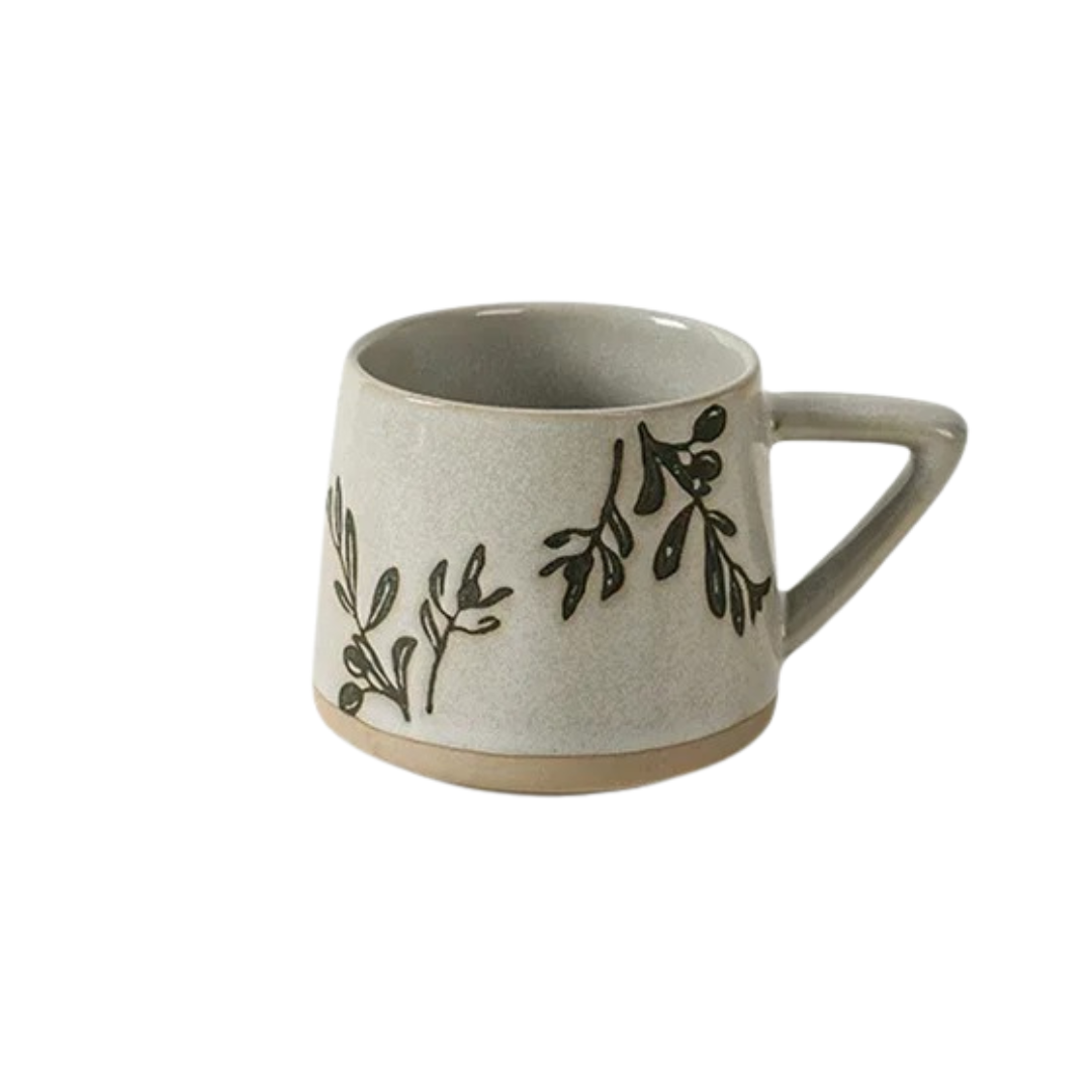 Caneca Natalina de Cerâmica com Alça Resistente ao Calor folhas